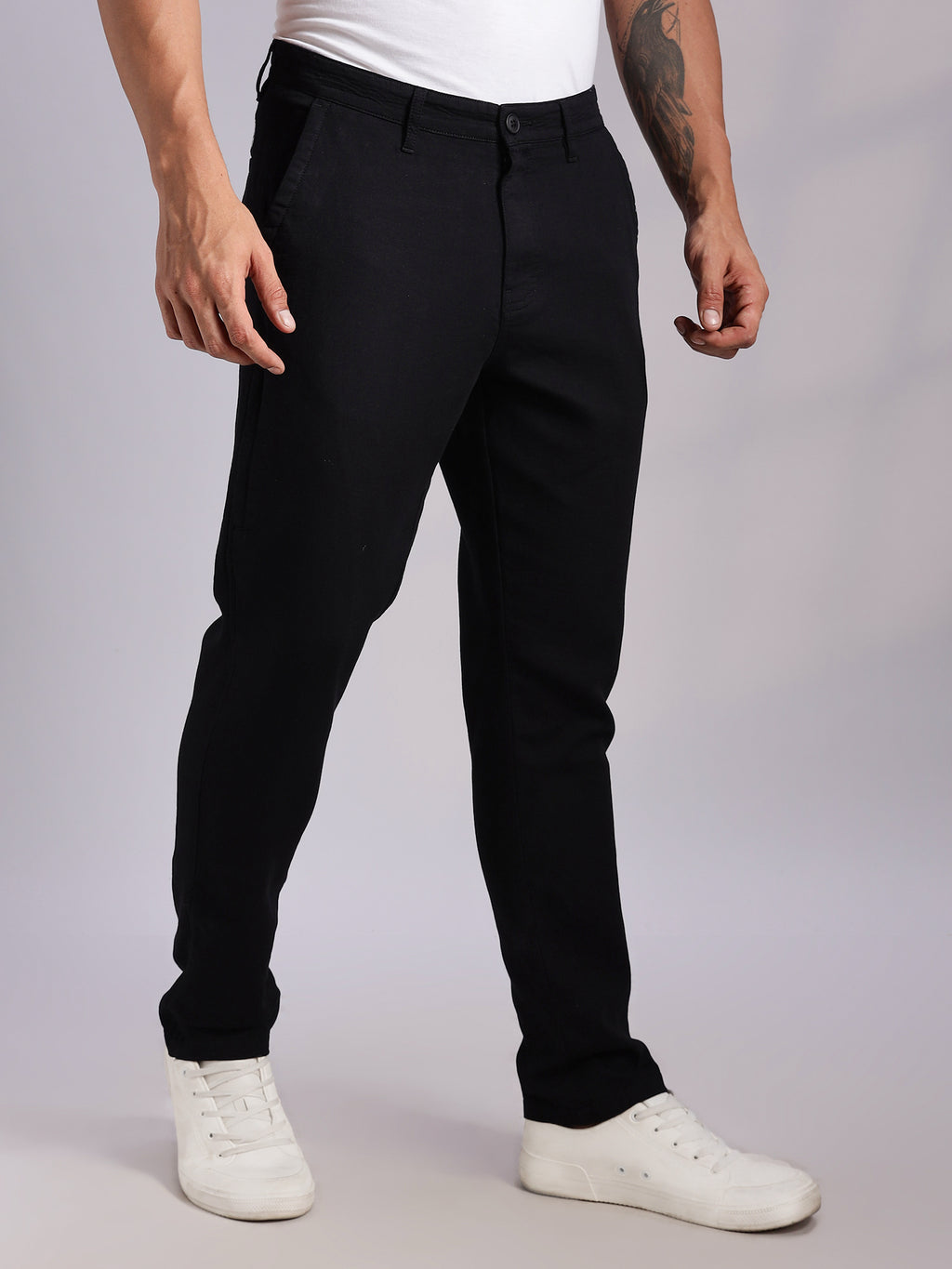 Thomas Scott Men Black Mid-Rise Straight Fit Woven Chino Trousers