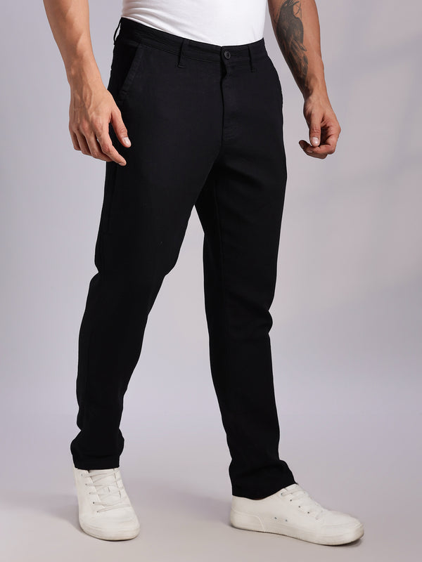 Black Mid-Rise Straight Fit Woven Chino Trouser For Men