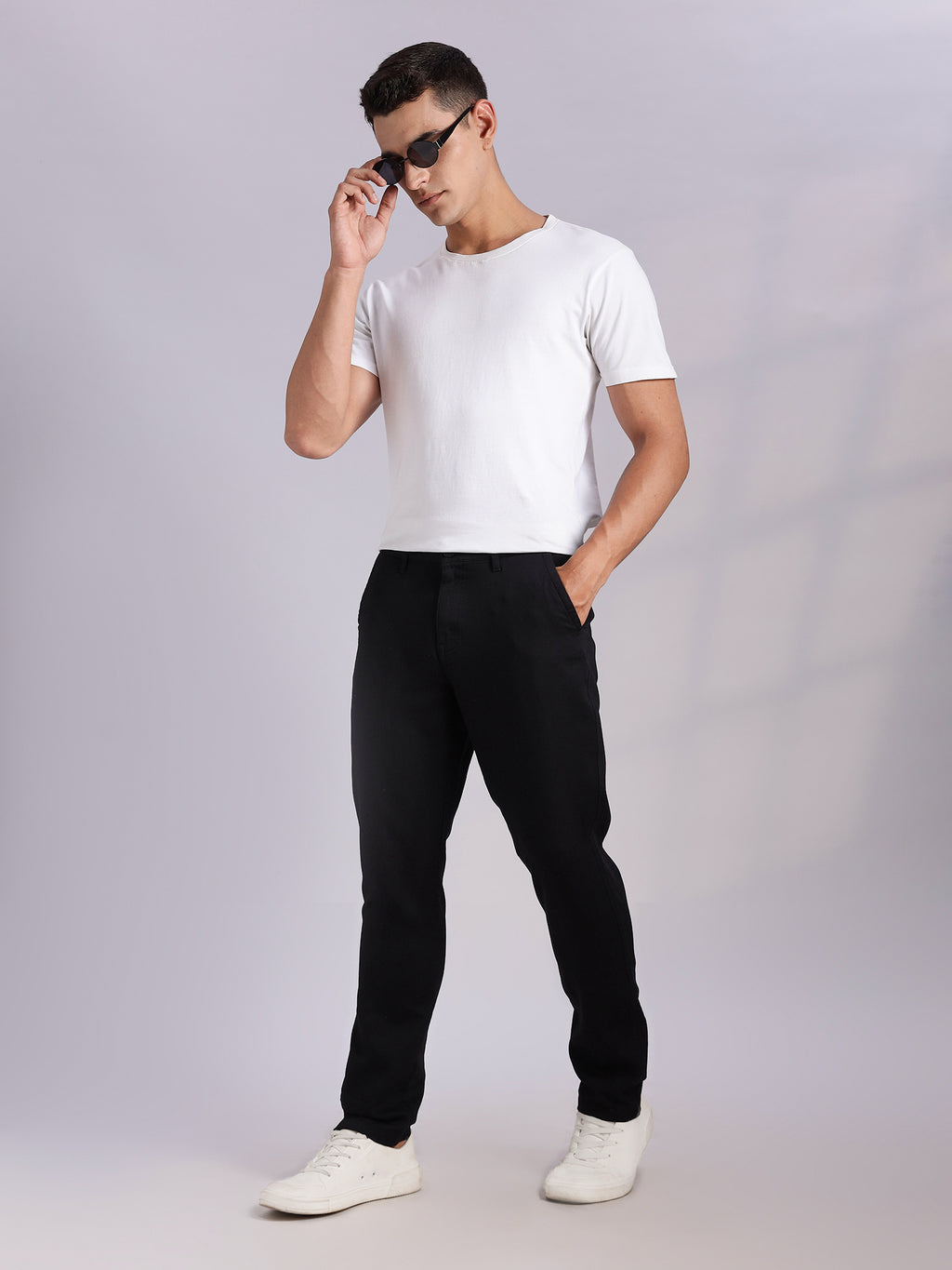 Thomas Scott Men Black Mid-Rise Straight Fit Woven Chino Trousers