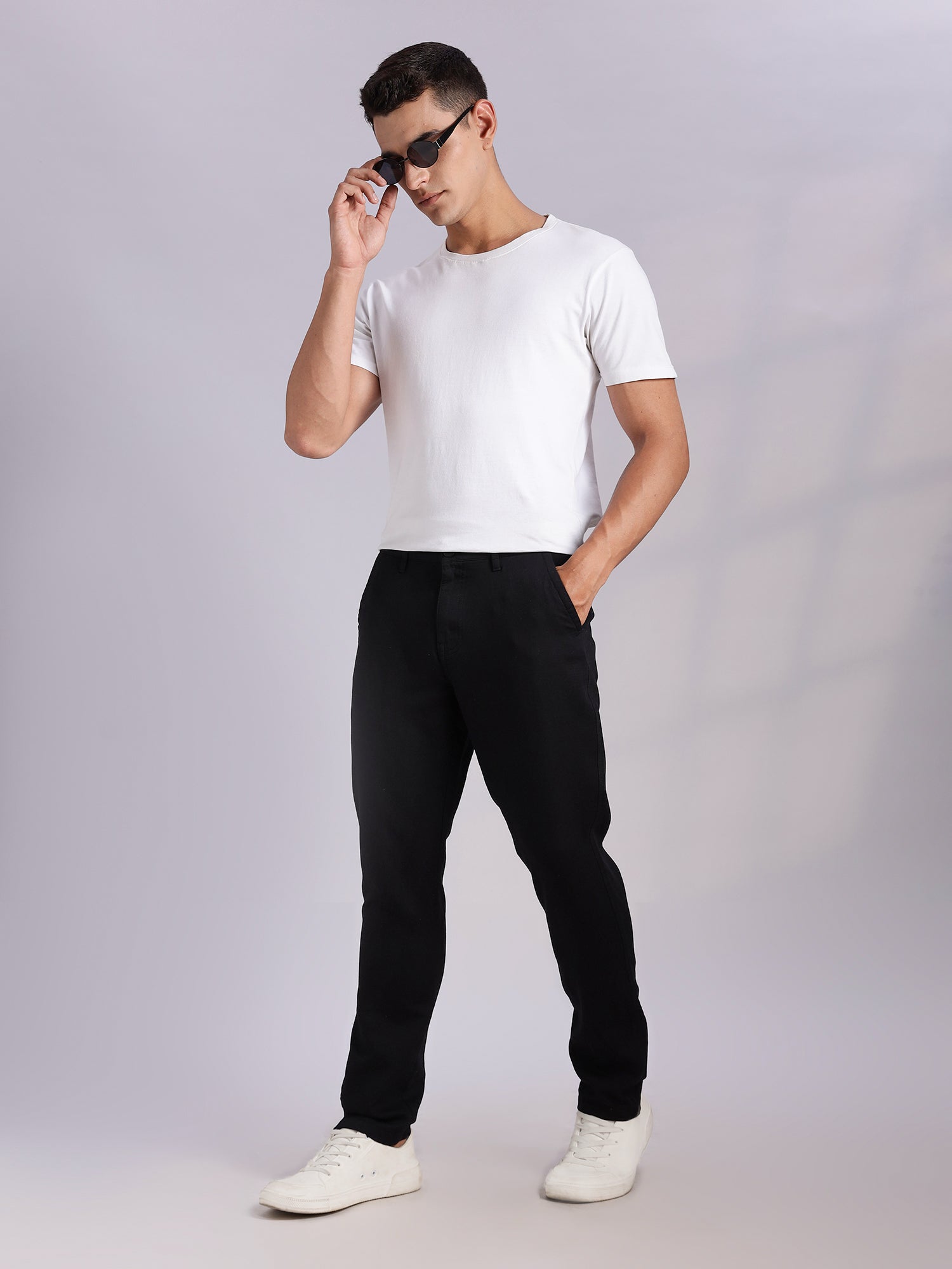 Thomas Scott Men Black Mid-Rise Straight Fit Woven Chino Trousers
