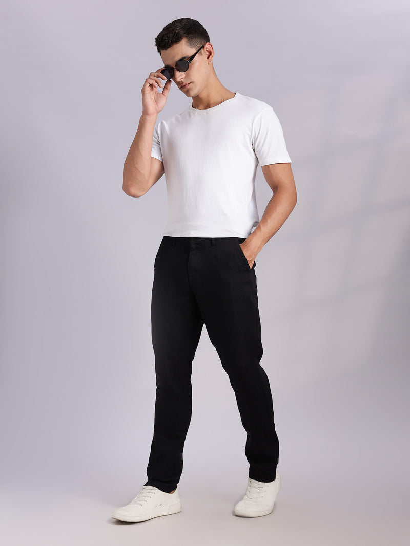 Thomas Scott Men Black Mid-Rise Straight Fit Woven Chino Trousers