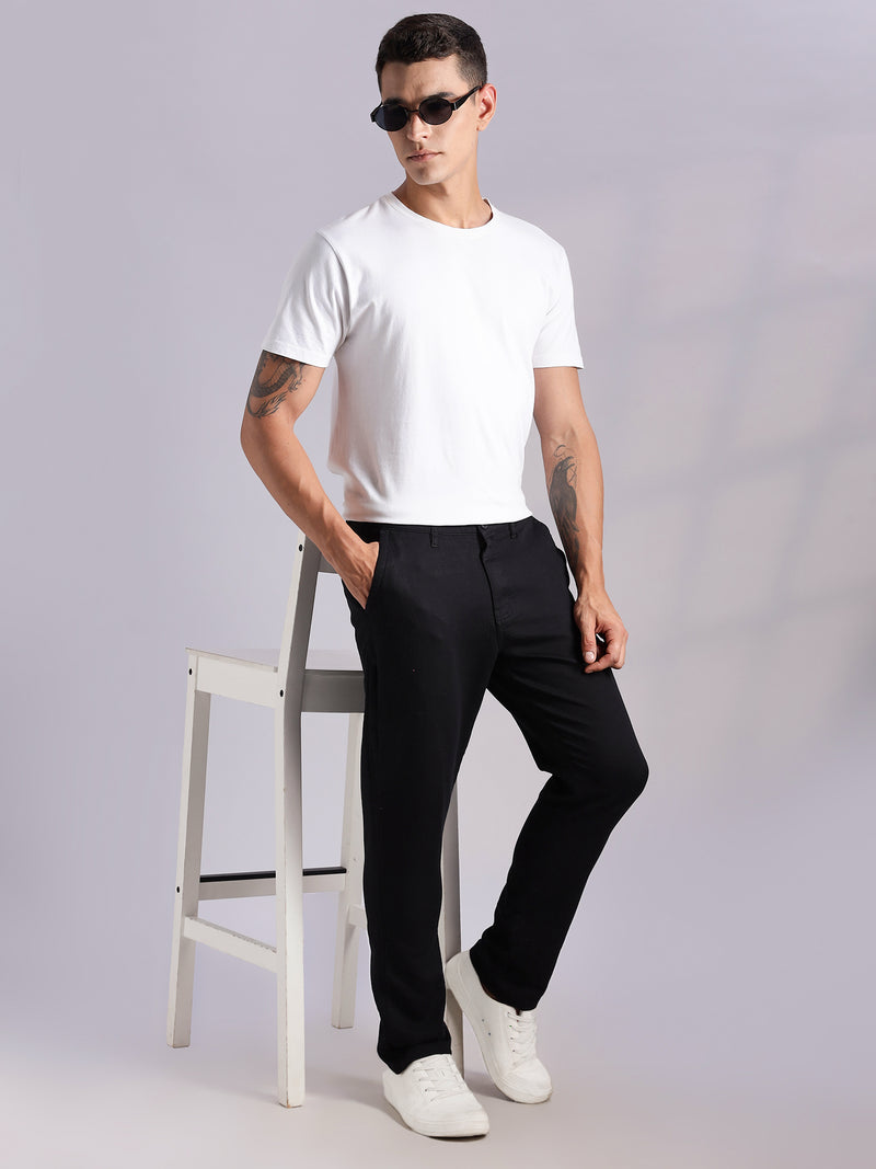Thomas Scott Men Black Mid-Rise Straight Fit Woven Chino Trousers