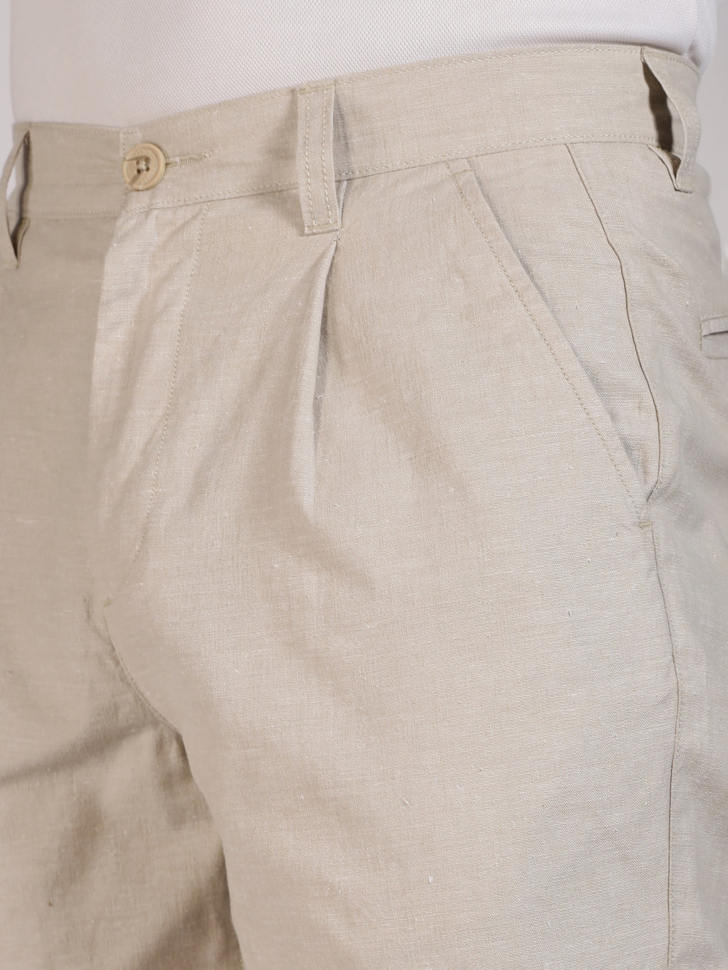 Thomas Scott Men Cream Mid-Rise Regular Fit Woven Linen Chino Shorts