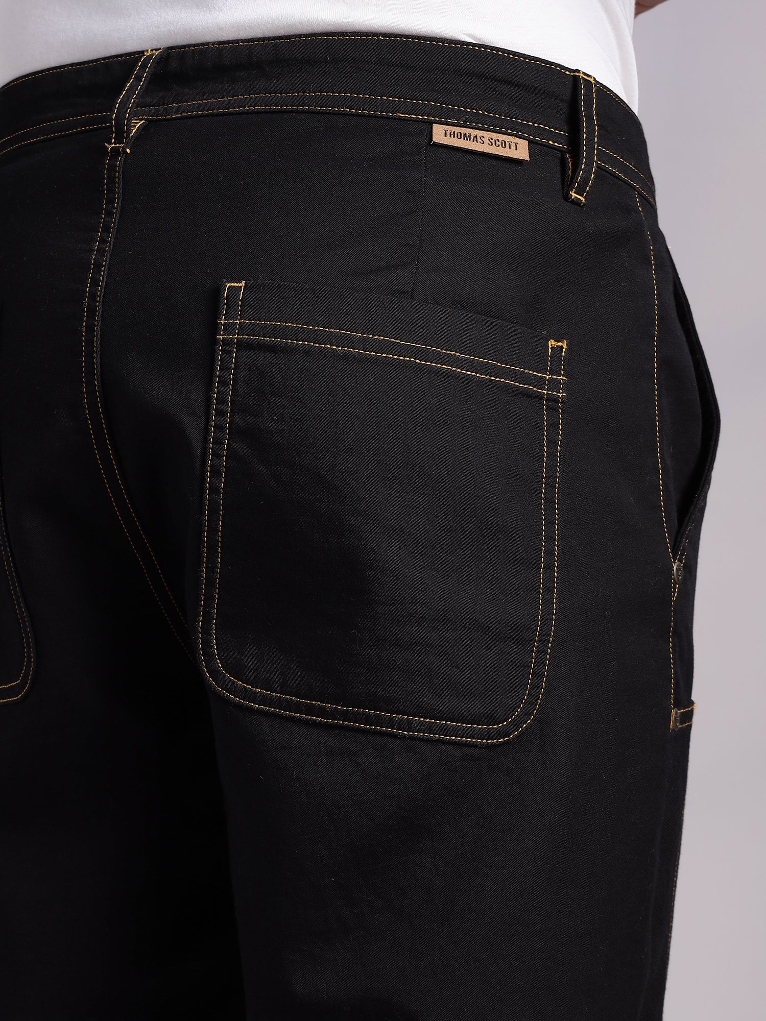 Thomas Scott Men Black Mid-Rise Straight Fit Woven Trouser