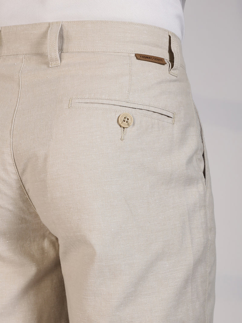 Thomas Scott Men Cream Mid-Rise Regular Fit Woven Linen Chino Shorts