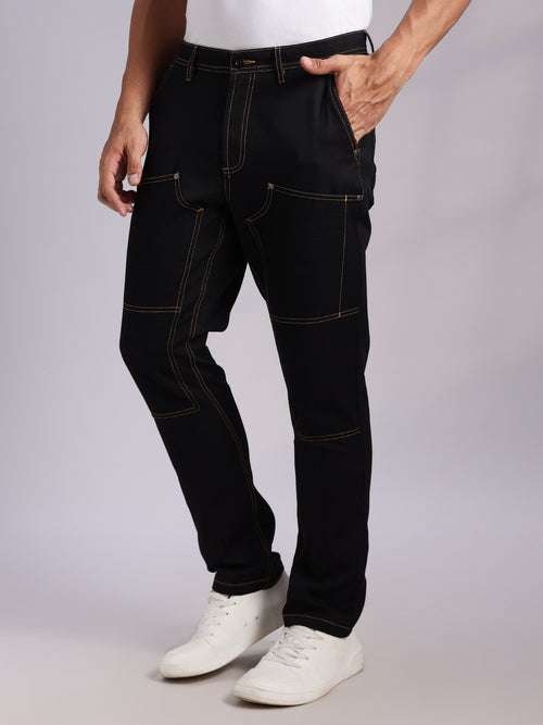 Thomas Scott Men Black Mid-Rise Straight Fit Woven Trouser