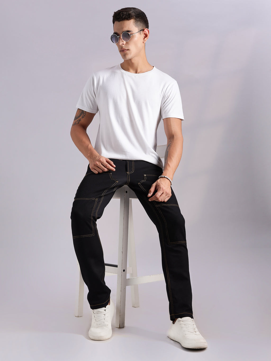 Thomas Scott Men Black Mid-Rise Straight Fit Woven Trouser