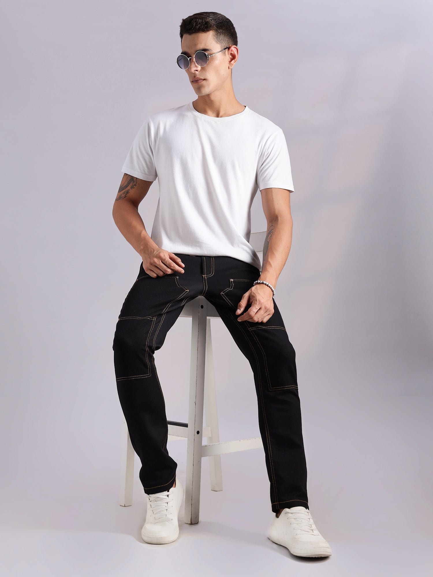 Thomas Scott Men Black Mid-Rise Straight Fit Woven Trouser