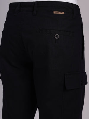Thomas Scott Men Black Mid-Rise Regular Fit Solid Woven Linen Cargo Shorts
