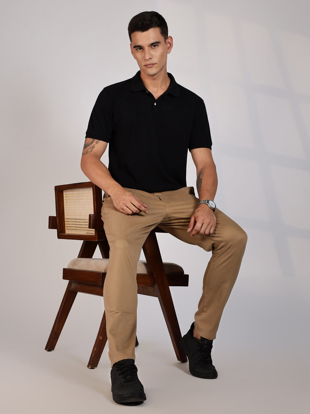 Thomas Scott Men Beige Regular Fit Mid-Rise Woven Chinos Trouser