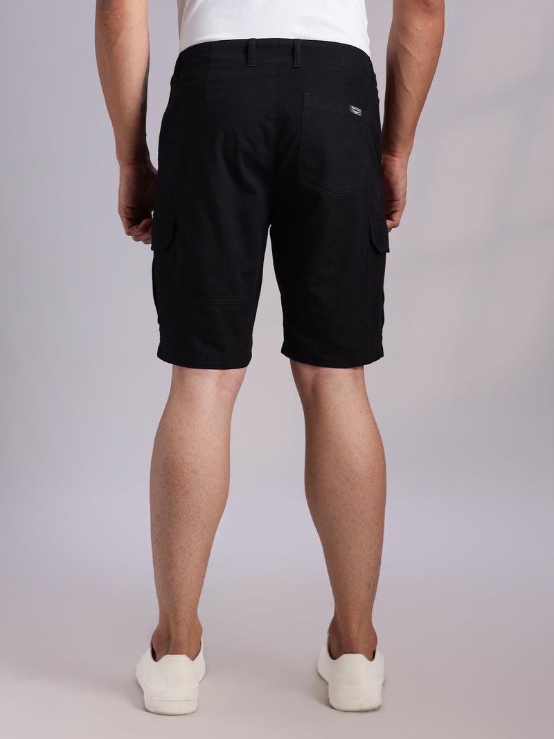 Thomas Scott Men Black Mid-Rise Regular Fit Solid Woven Cargo Shorts