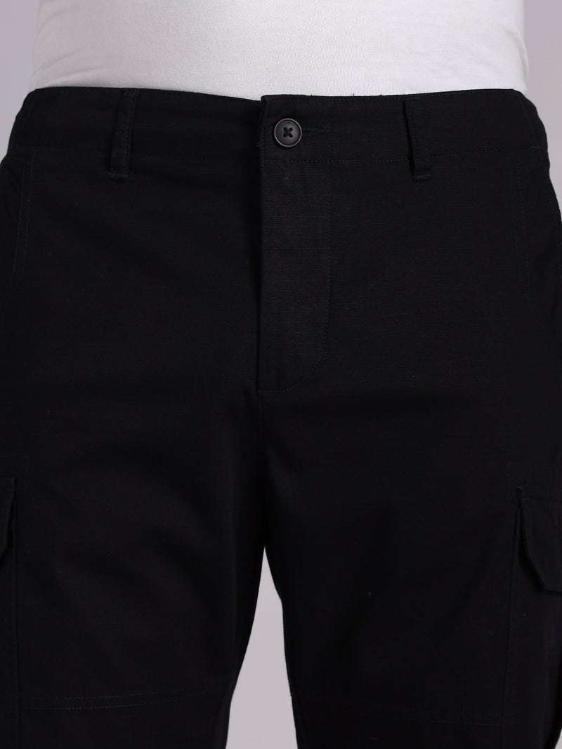 Thomas Scott Men Black Mid-Rise Regular Fit Solid Woven Cargo Shorts