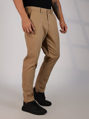 Beige Regular Fit Mid-Rise Woven Chinos Trouser For Men