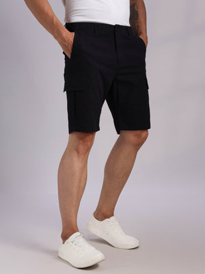 Thomas Scott Men Black Mid-Rise Regular Fit Solid Woven Cargo Shorts