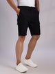 Black Mid-Rise Regular Fit Solid Woven Cargo Shorts For Men