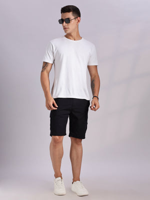 Thomas Scott Men Black Mid-Rise Regular Fit Solid Woven Cargo Shorts