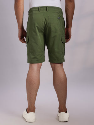 Thomas Scott Men Green Mid-Rise Regular Fit Solid Woven Cargo Shorts