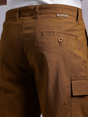 Thomas Scott Men Brown Mid-Rise Regular Fit Solid Woven Linen Cargo Shorts