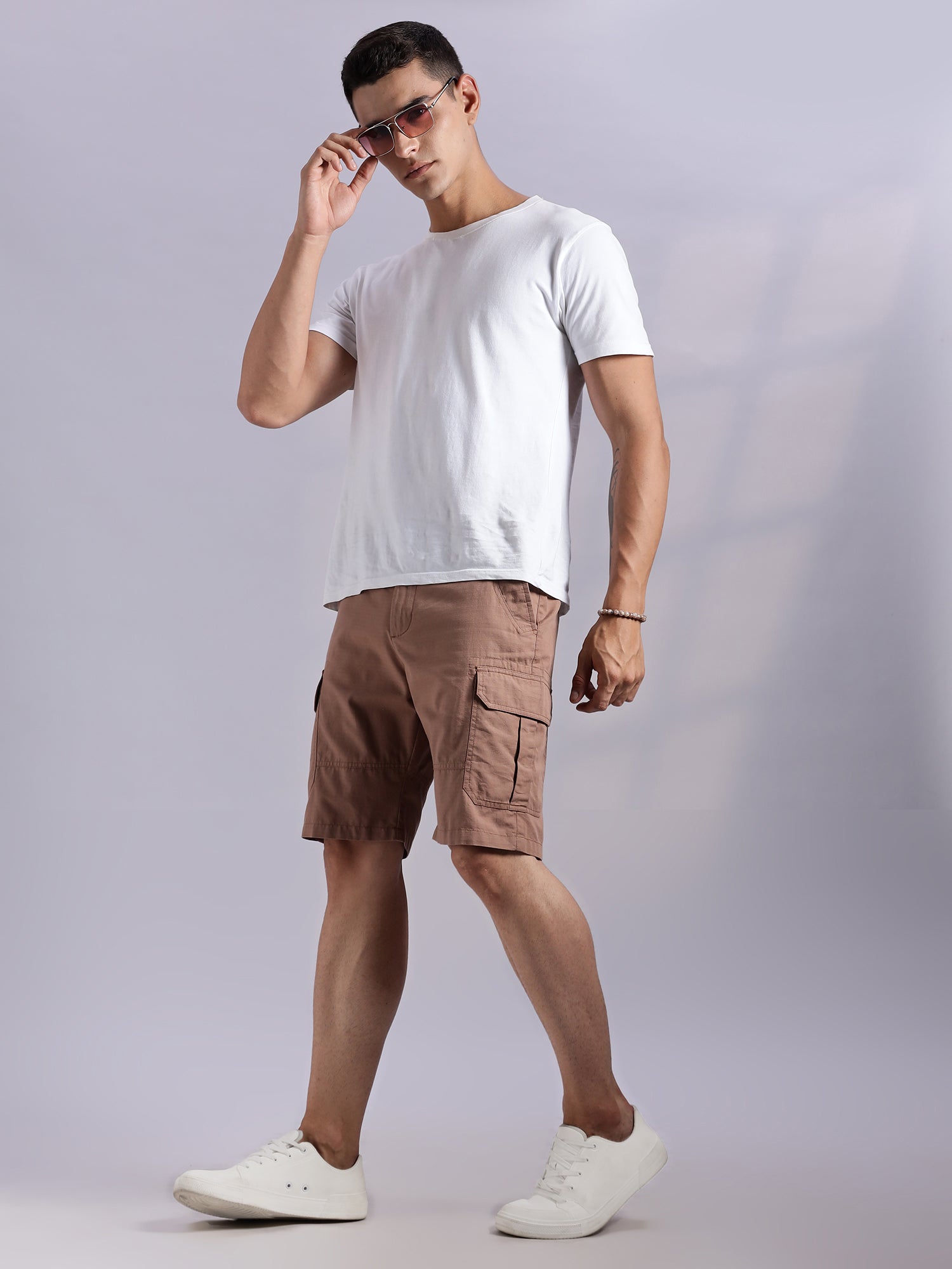 Thomas Scott Men Rust Mid-Rise Regular Fit Solid Woven Cargo Shorts