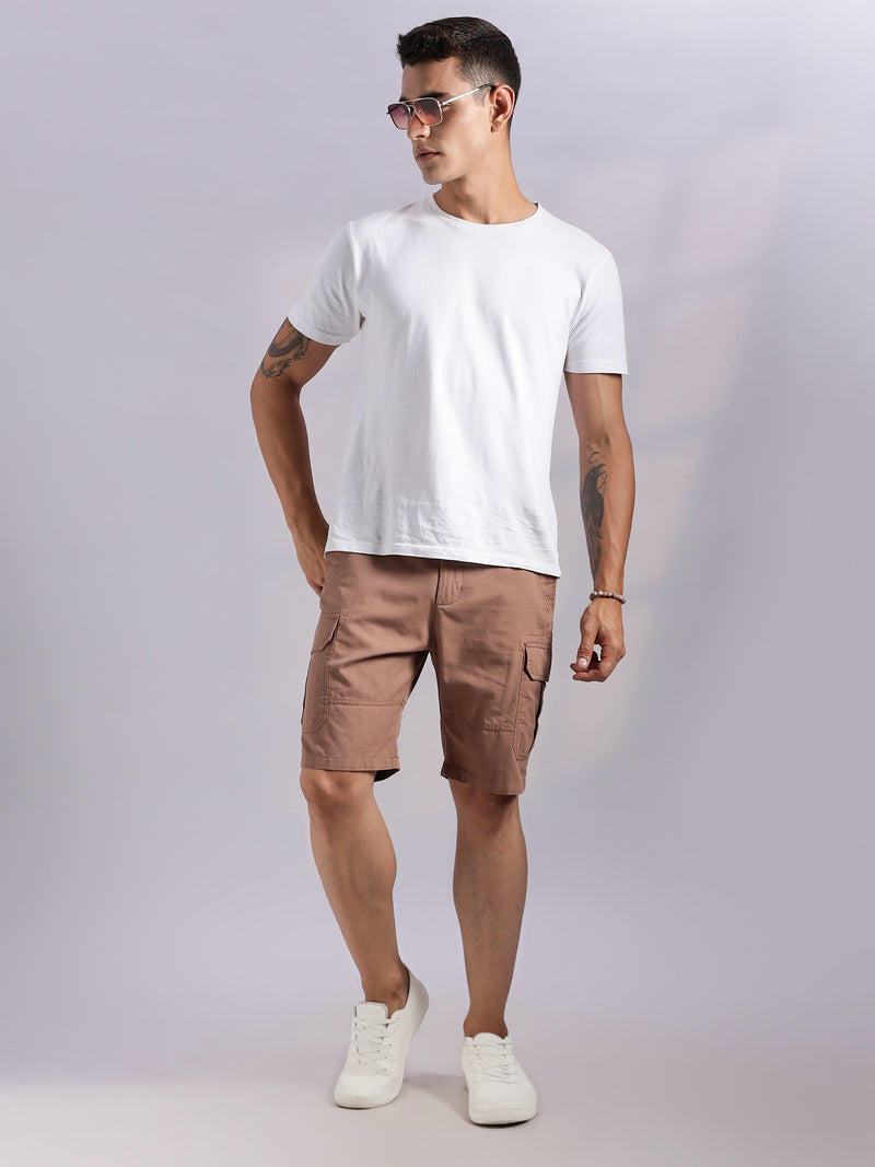 Thomas Scott Men Rust Mid-Rise Regular Fit Solid Woven Cargo Shorts