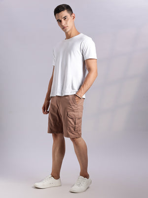 Thomas Scott Men Rust Mid-Rise Regular Fit Solid Woven Cargo Shorts