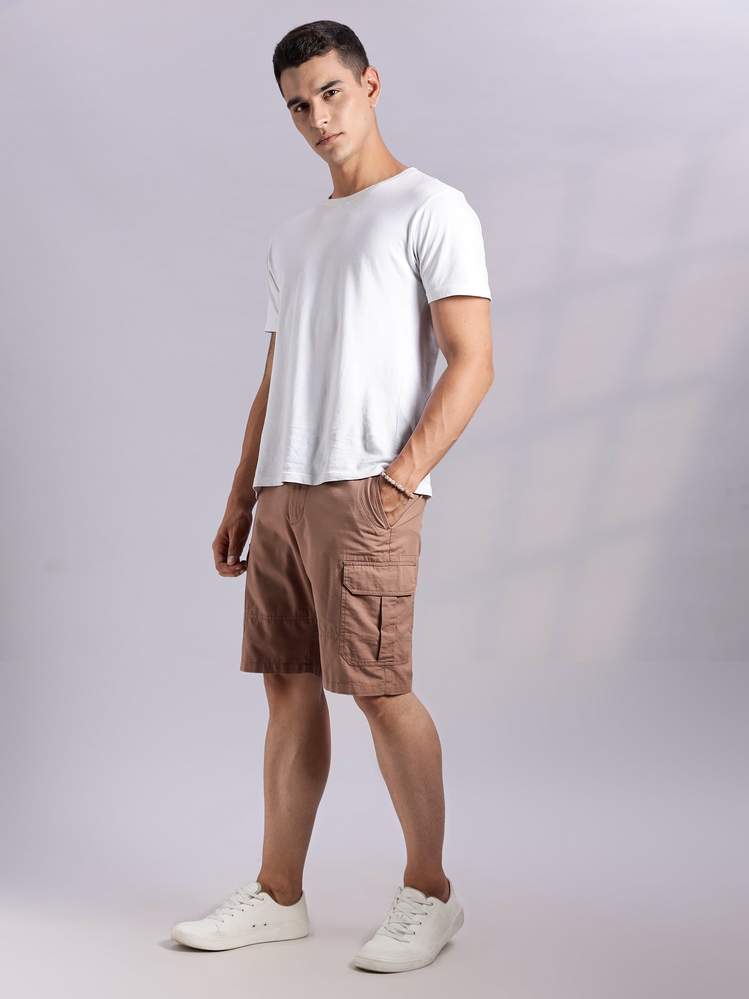 Thomas Scott Men Rust Mid-Rise Regular Fit Solid Woven Cargo Shorts