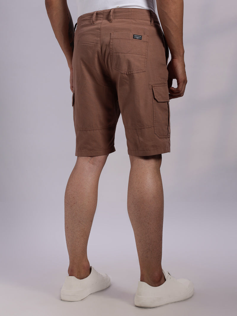 Thomas Scott Men Rust Mid-Rise Regular Fit Solid Woven Cargo Shorts
