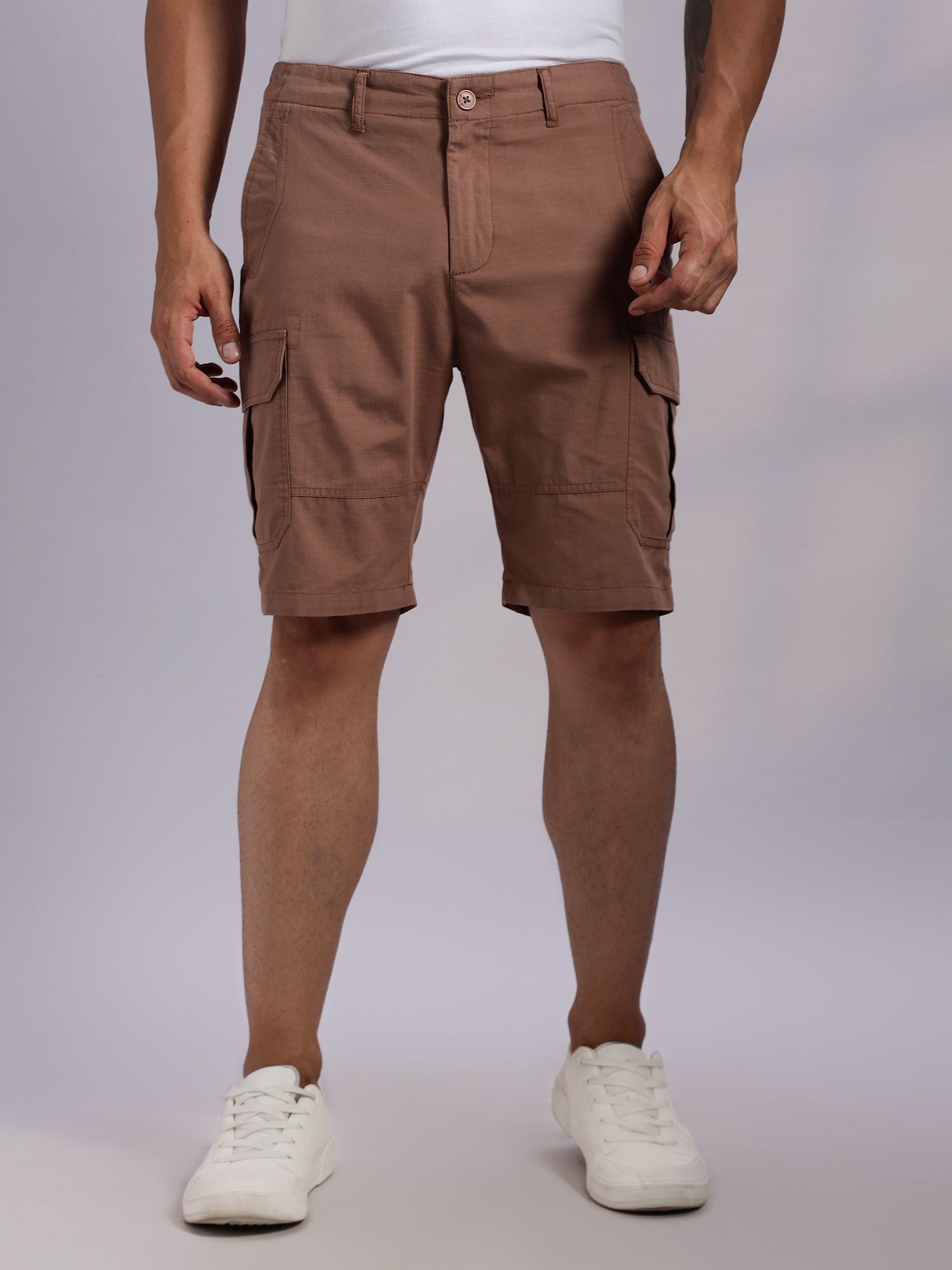 Thomas Scott Men Rust Mid-Rise Regular Fit Solid Woven Cargo Shorts