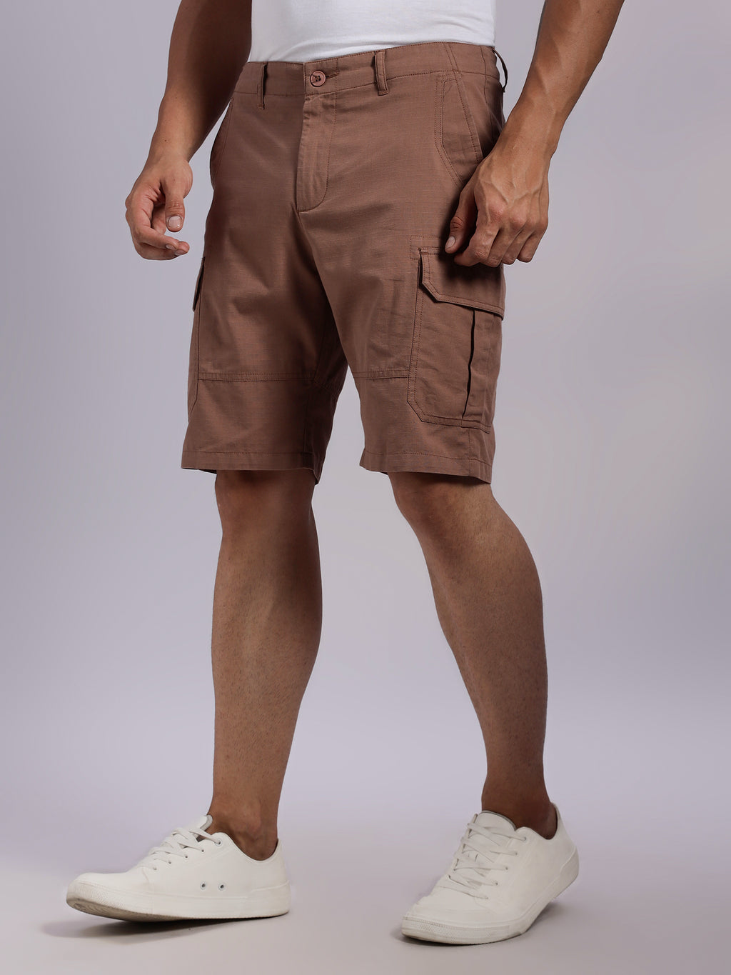 Thomas Scott Men Rust Mid-Rise Regular Fit Solid Woven Cargo Shorts