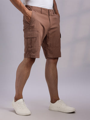 Thomas Scott Men Rust Mid-Rise Regular Fit Solid Woven Cargo Shorts