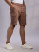 Rust Mid-Rise Regular Fit Solid Woven Cargo Shorts For Men