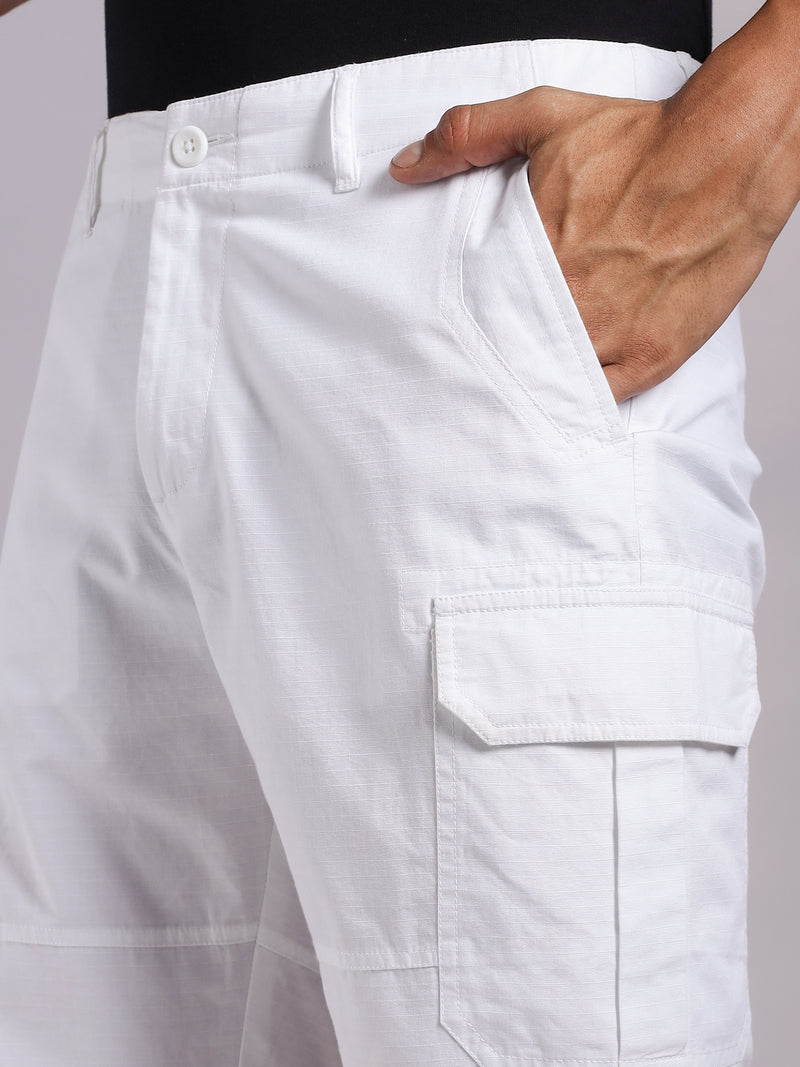 Thomas Scott Men White Mid-Rise Regular Fit Solid Woven Cargo Shorts