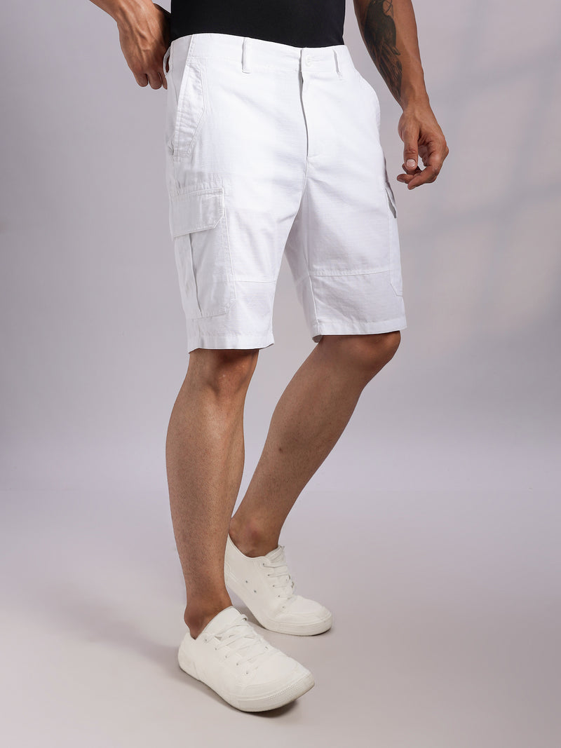 Thomas Scott Men White Mid-Rise Regular Fit Solid Woven Cargo Shorts