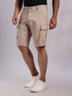 Thomas Scott Men Khaki Mid-Rise Regular Fit Solid Woven Linen Cargo Shorts