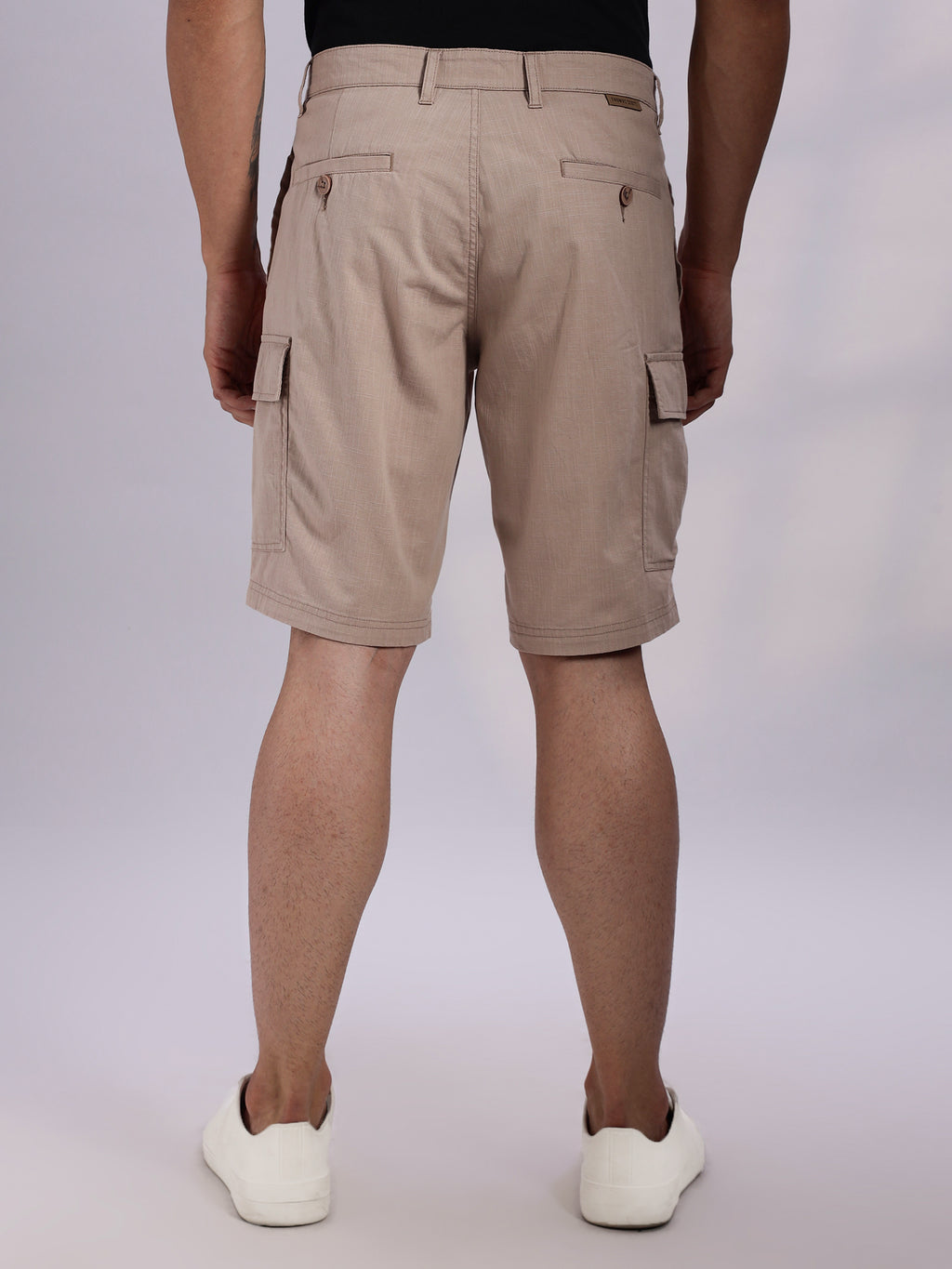 Thomas Scott Men Khaki Mid-Rise Regular Fit Solid Woven Linen Cargo Shorts