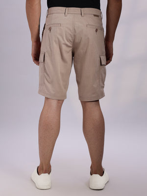 Thomas Scott Men Khaki Mid-Rise Regular Fit Solid Woven Linen Cargo Shorts