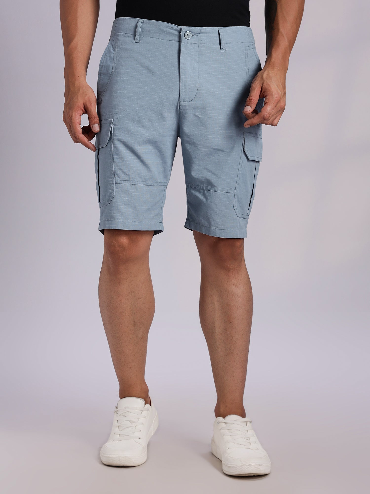 Thomas Scott Men MidBlue Mid-Rise Regular Fit Solid Woven Cargo Shorts