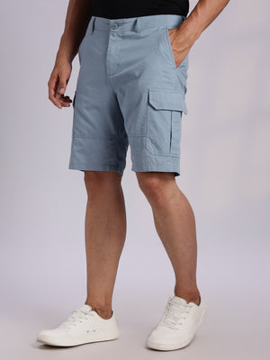 Thomas Scott Men MidBlue Mid-Rise Regular Fit Solid Woven Cargo Shorts