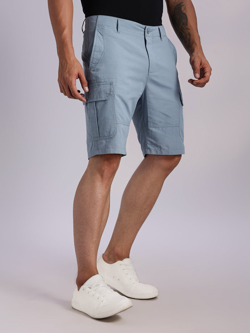 Thomas Scott Men MidBlue Mid-Rise Regular Fit Solid Woven Cargo Shorts