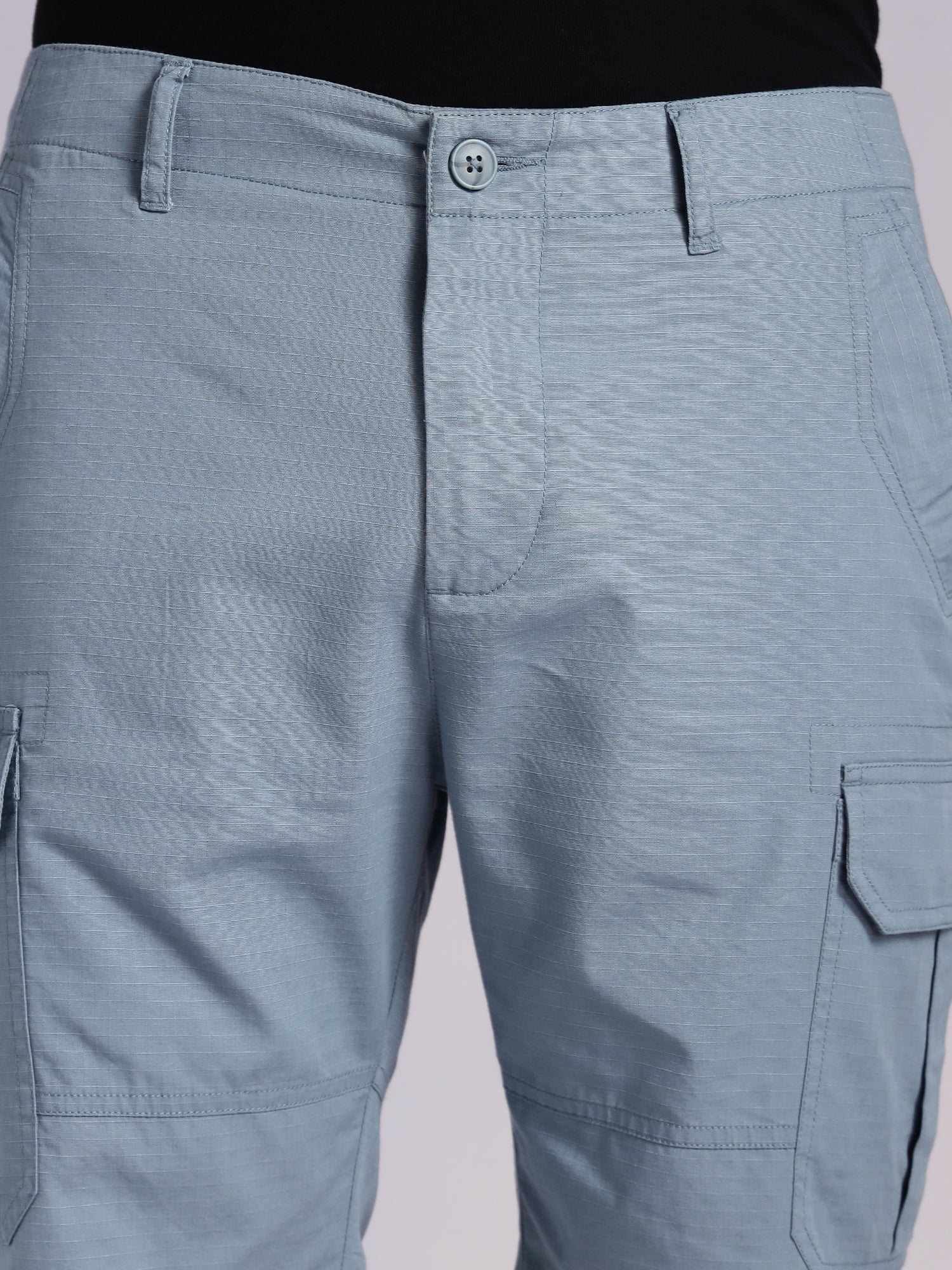 Thomas Scott Men MidBlue Mid-Rise Regular Fit Solid Woven Cargo Shorts