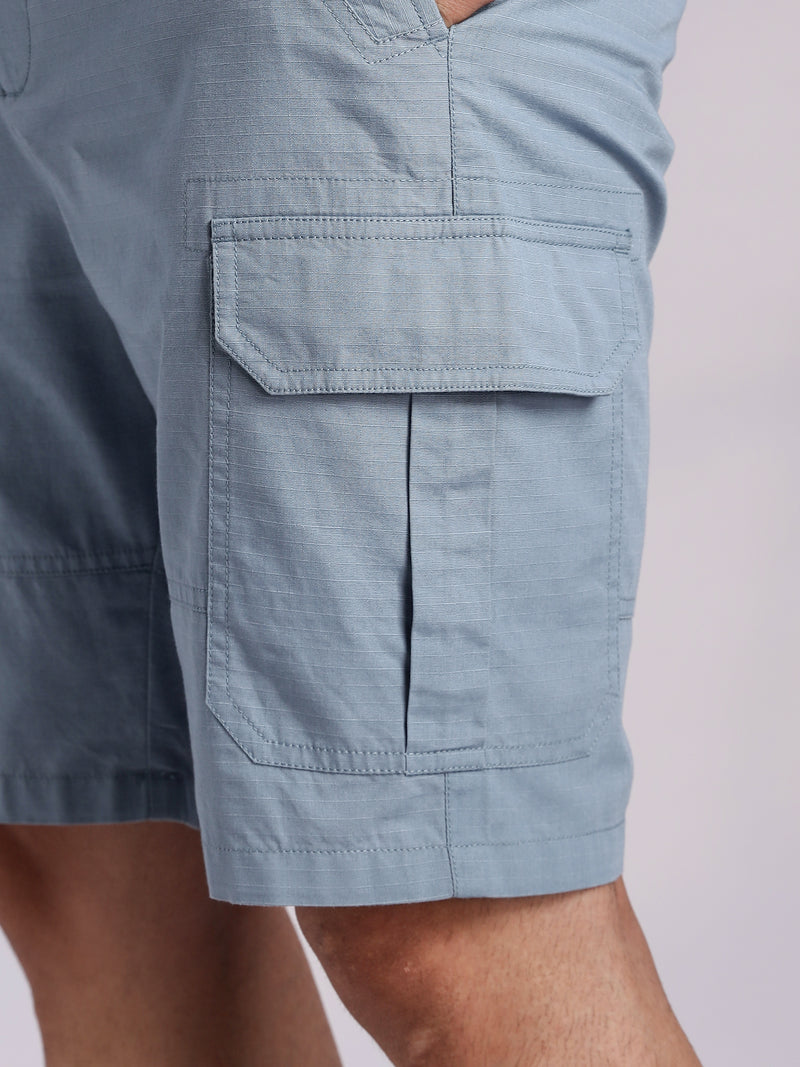 Thomas Scott Men MidBlue Mid-Rise Regular Fit Solid Woven Cargo Shorts