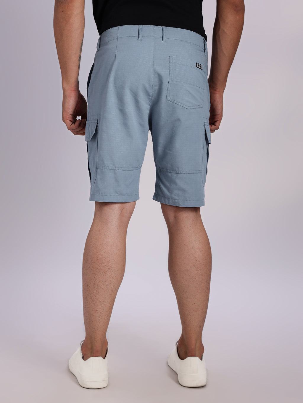 Thomas Scott Men MidBlue Mid-Rise Regular Fit Solid Woven Cargo Shorts