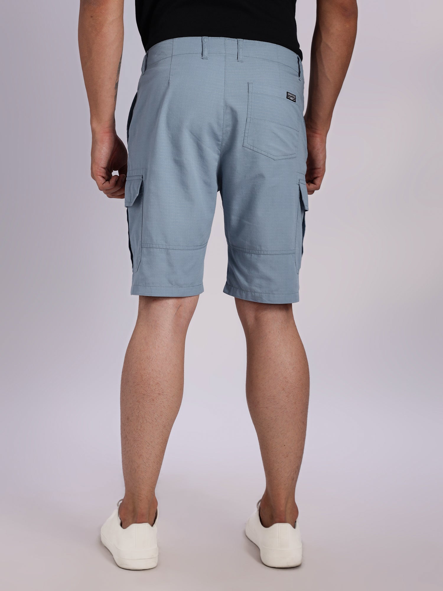 Thomas Scott Men MidBlue Mid-Rise Regular Fit Solid Woven Cargo Shorts