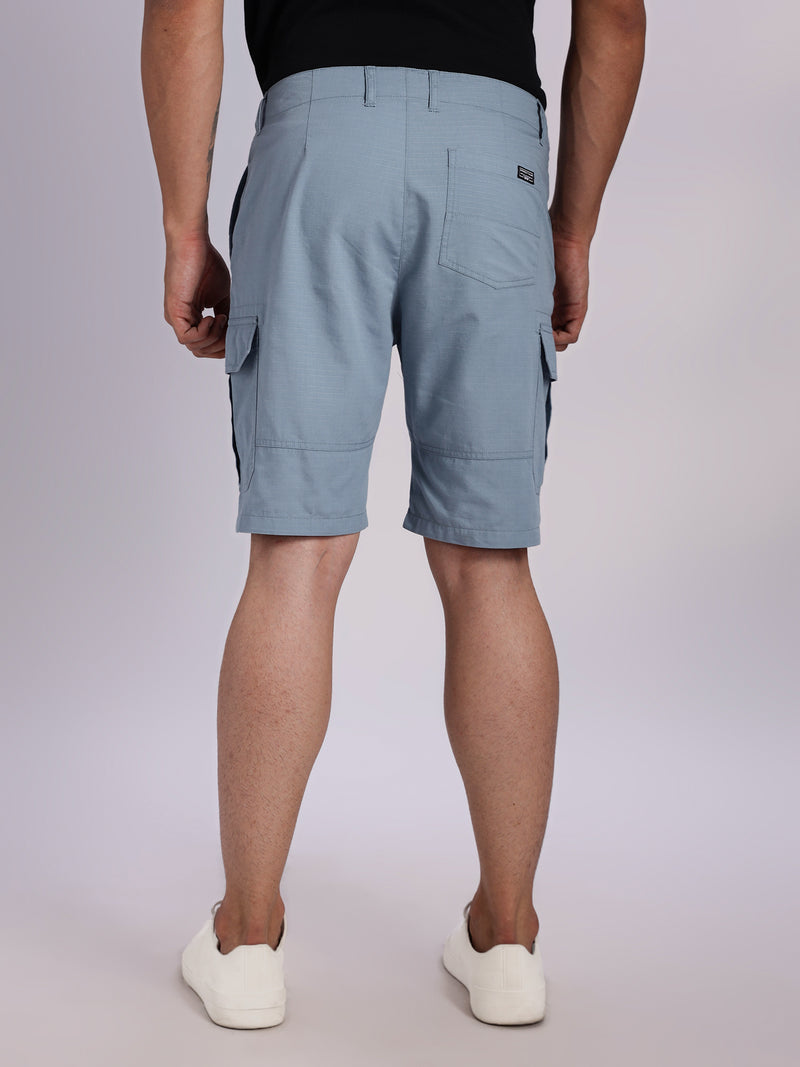 Thomas Scott Men MidBlue Mid-Rise Regular Fit Solid Woven Cargo Shorts