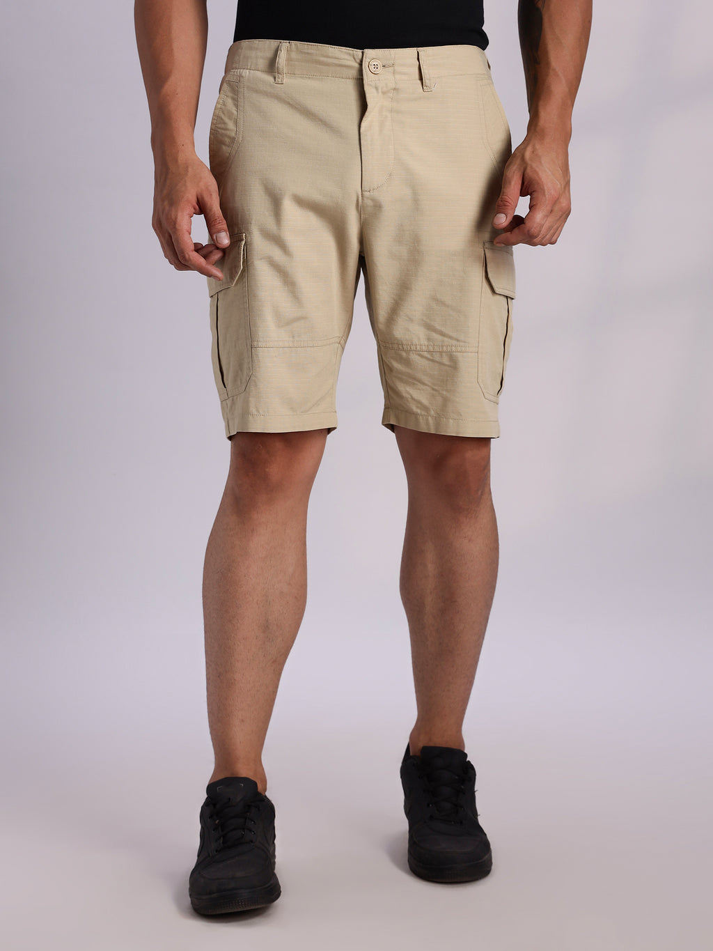 Thomas Scott Men Beige Mid-Rise Regular Fit Solid Woven Cargo Shorts