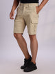 Beige Mid-Rise Regular Fit Solid Woven Cargo Shorts For Men