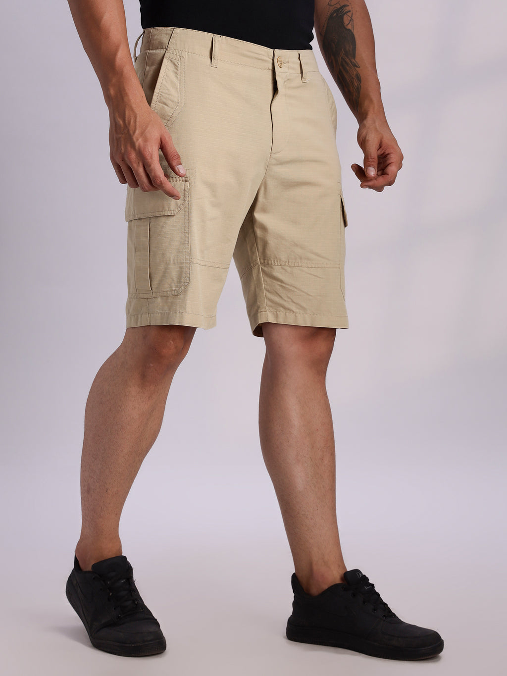 Thomas Scott Men Beige Mid-Rise Regular Fit Solid Woven Cargo Shorts