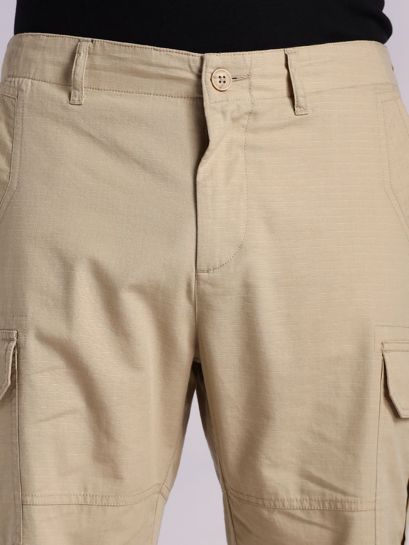 Thomas Scott Men Beige Mid-Rise Regular Fit Solid Woven Cargo Shorts