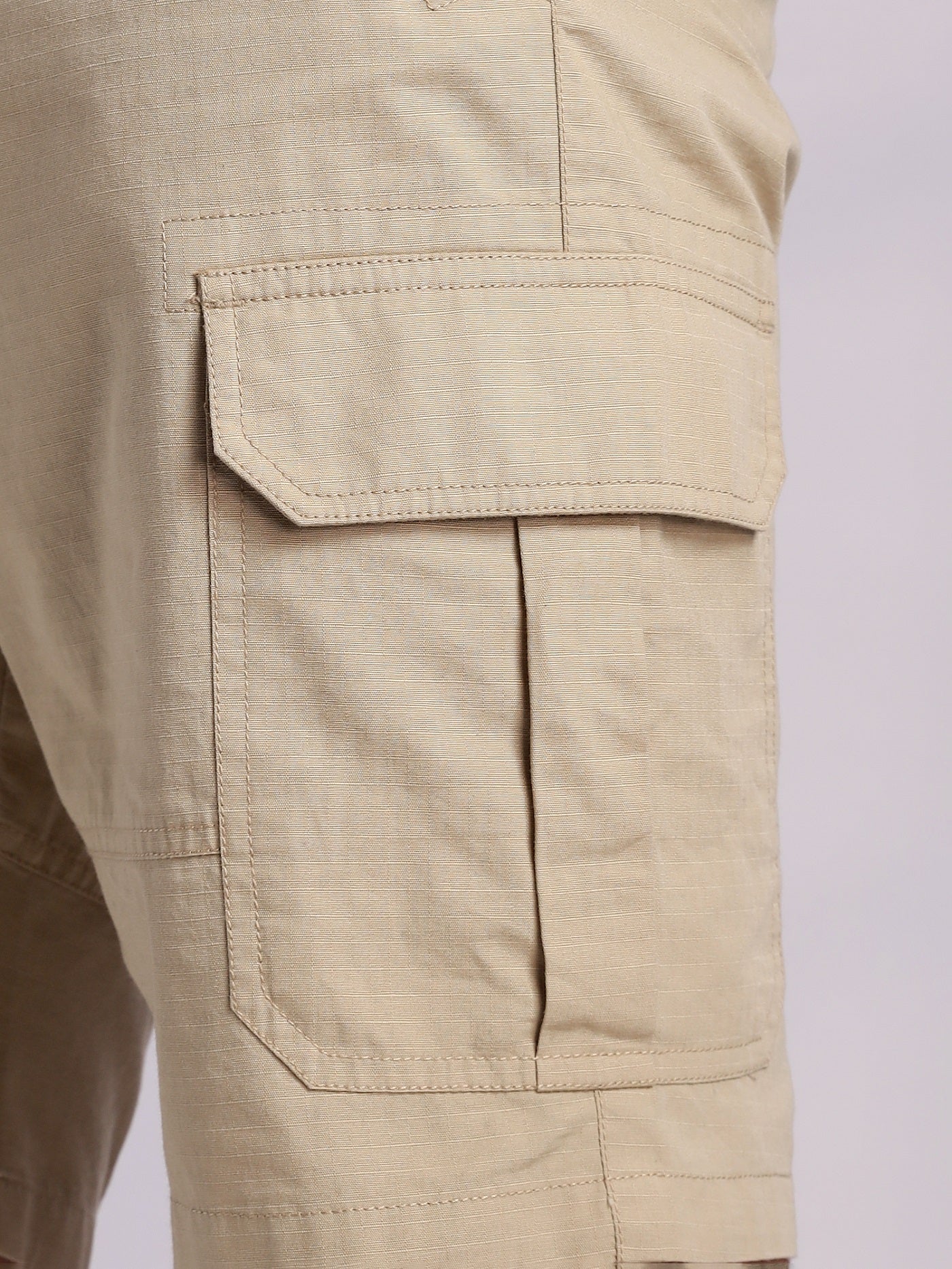 Thomas Scott Men Beige Mid-Rise Regular Fit Solid Woven Cargo Shorts