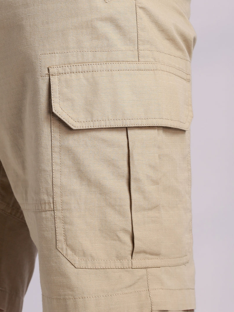 Thomas Scott Men Beige Mid-Rise Regular Fit Solid Woven Cargo Shorts